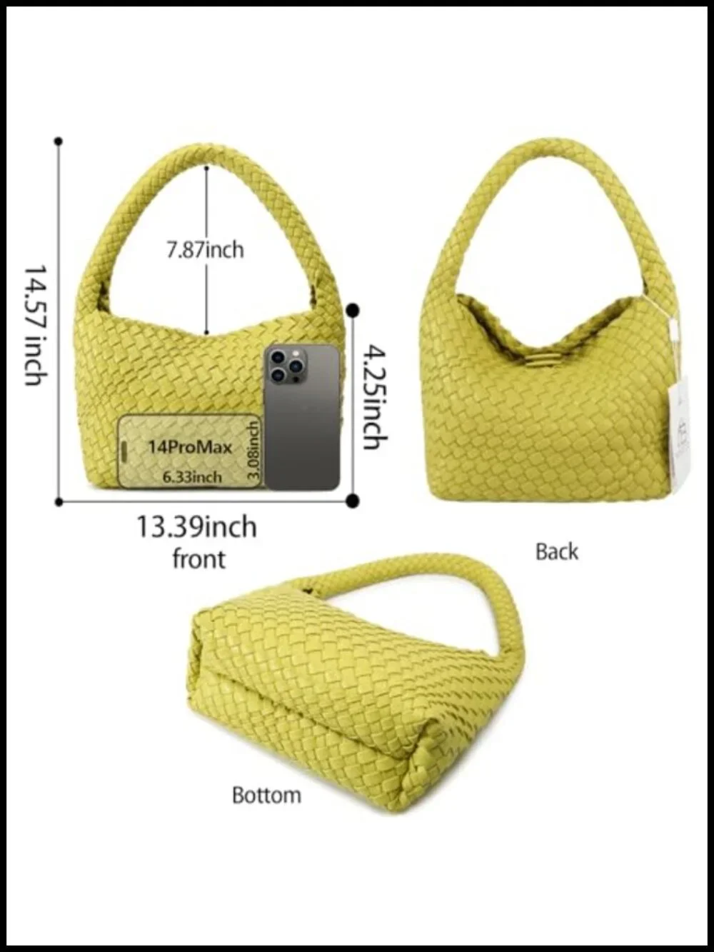 Women's Woven Vegan Leather Hobo Shoulder Bag Tote, Small